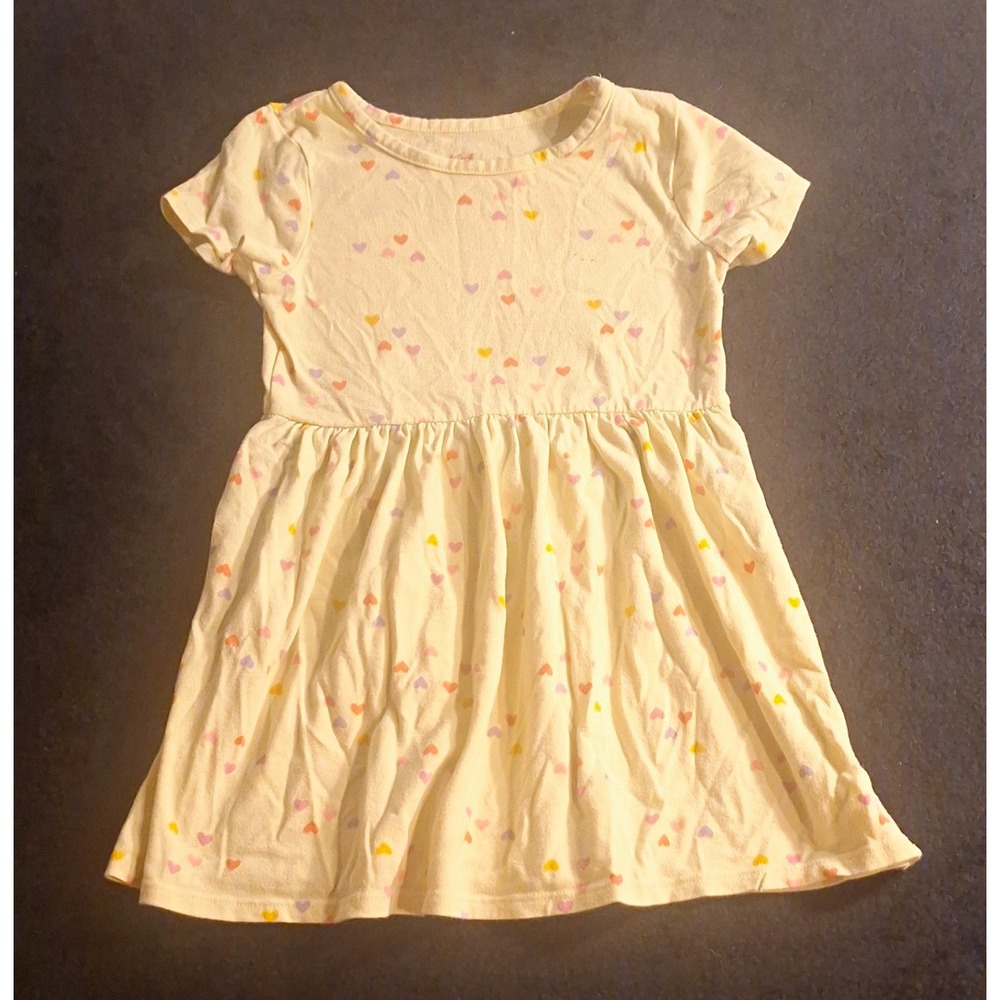 Cat & Jack Girls White Multicolor Heart Knit Fit & Flare Dress 3T, Cap Sleeve